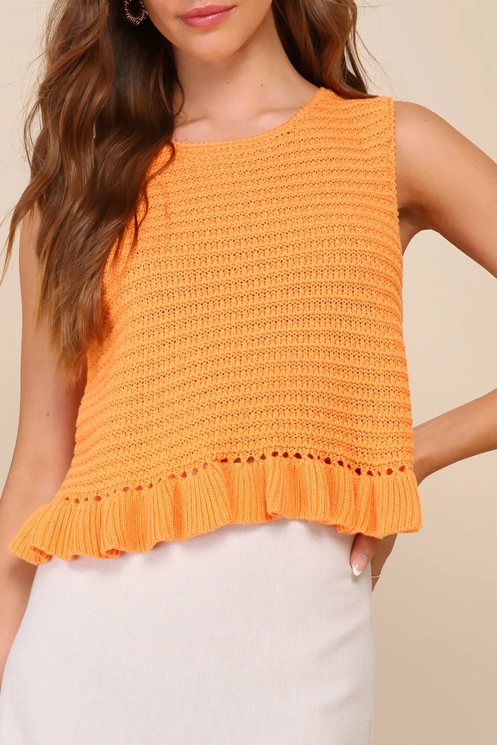 Cropped Ruffled Sweater Tank