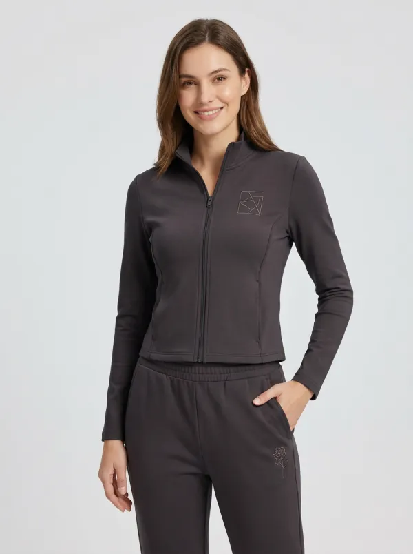 Women's Rose Geometric Graphic Zip-up Tracksuit Set