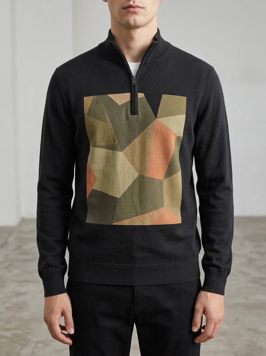 Casual Half-Zip Geometric Camo Men's Half-Zip Sweatshirt
