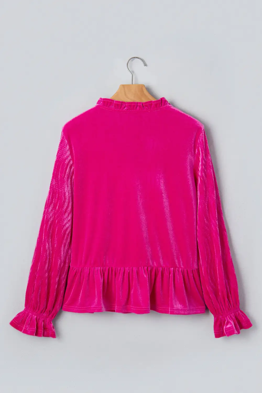 Solid V Neck Velvet Relaxed Stretch Fabric Long Sleeve Top