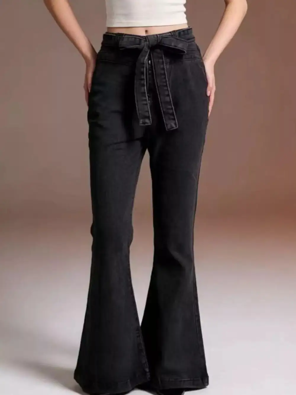 Bow-Tie High-Waisted Flare Jeans