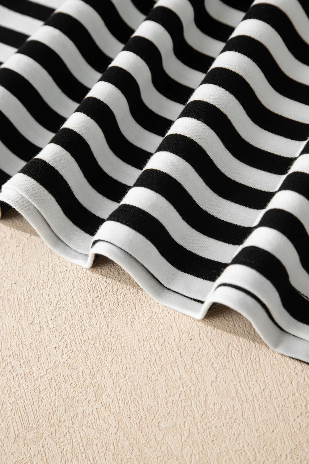 Black Striped Print V Neck Tee