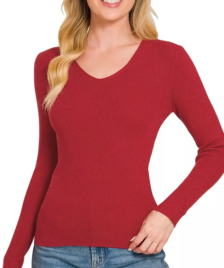Tailored Viscose Fitted V-Neck Sweater