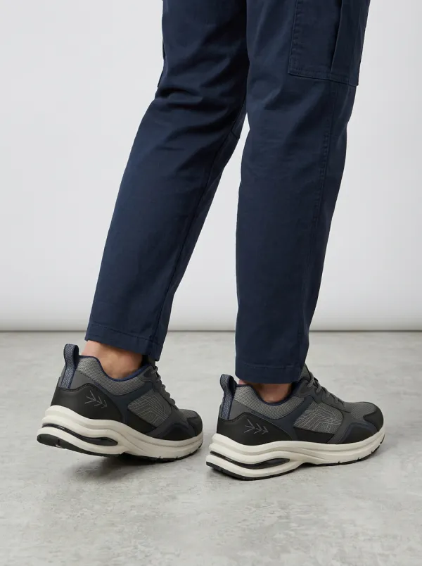 Men's Grey and Navy Paneled Athletic Sneakers