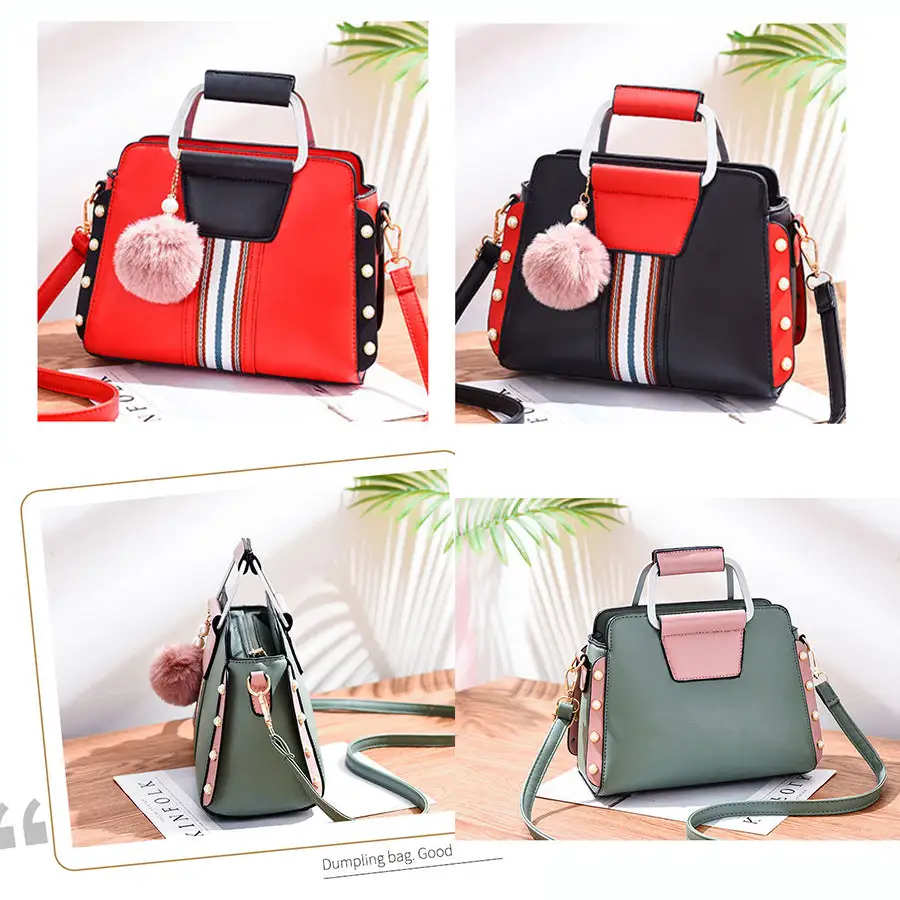 Chic PU Leather Shoulder Bag Beaded Flap Stylish