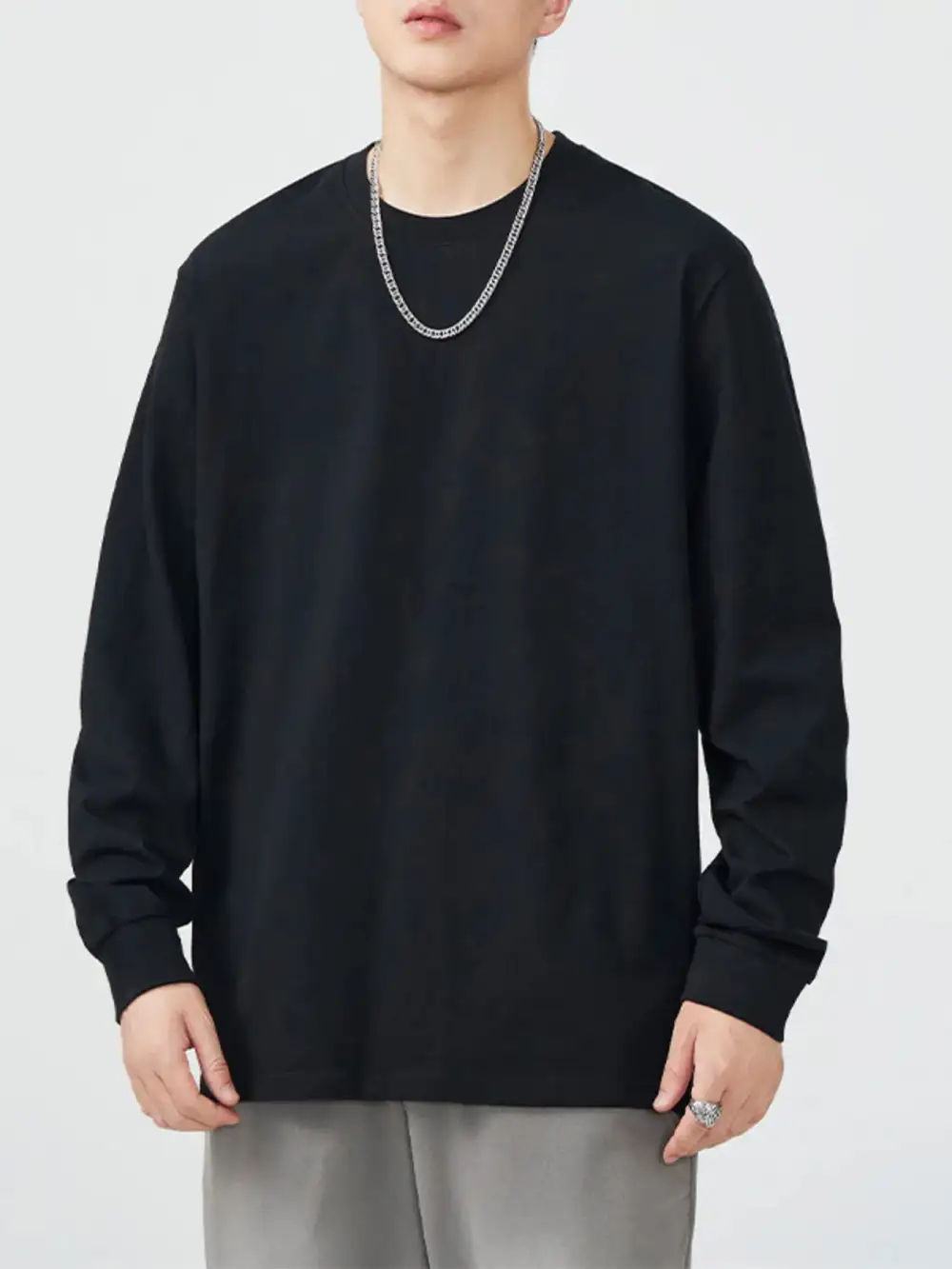 Cotton-Blend Round-Neck Long-Sleeve T-Shirt