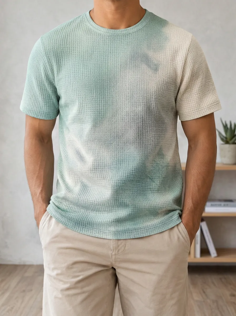 Men's Tie-dye Waffle Knit Modern Crew Neck T-Shirt