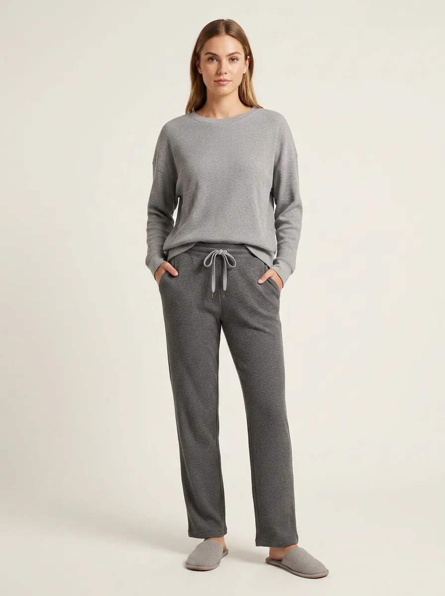 Women's Drawstring Waffle Knit Lounge Set