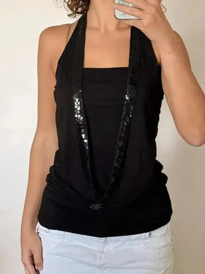Halter Sequin Slim-Fit Tank Top