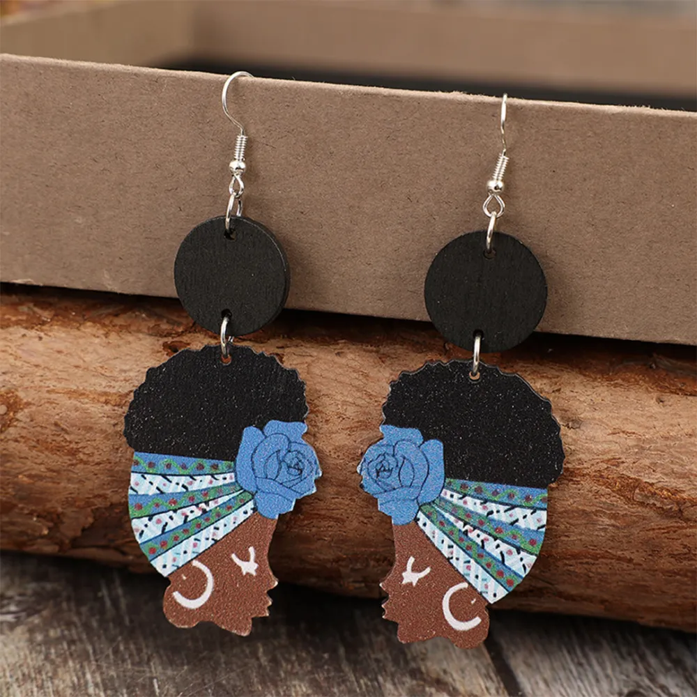 Retro Pattern Wooden Drop Earrings