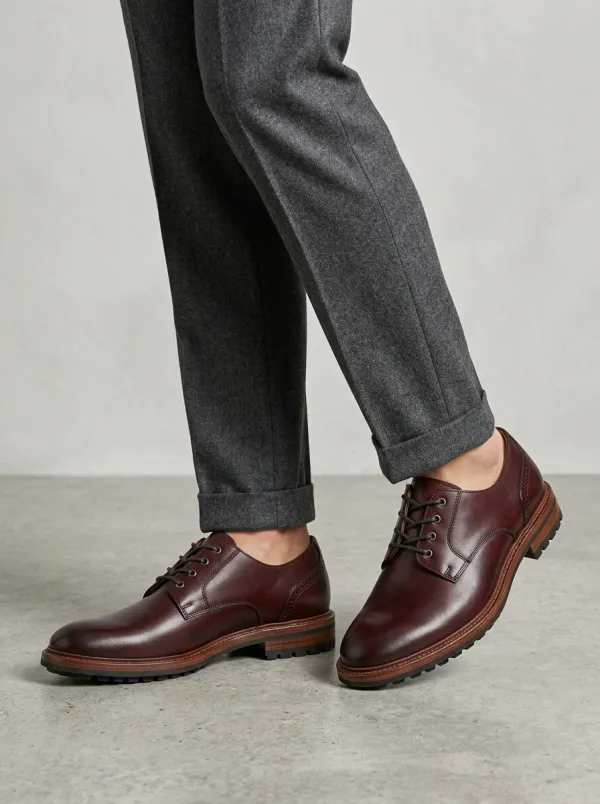 Men's Business Casual Burgundy Brogue Printed Leather Oxford Shoes