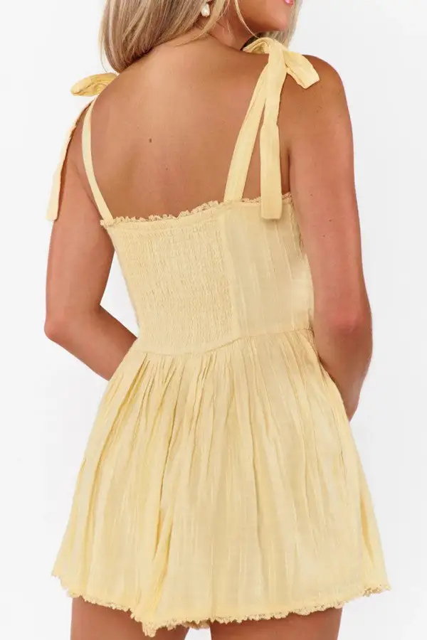 Yellow Tie Shoulder Smocked Romper