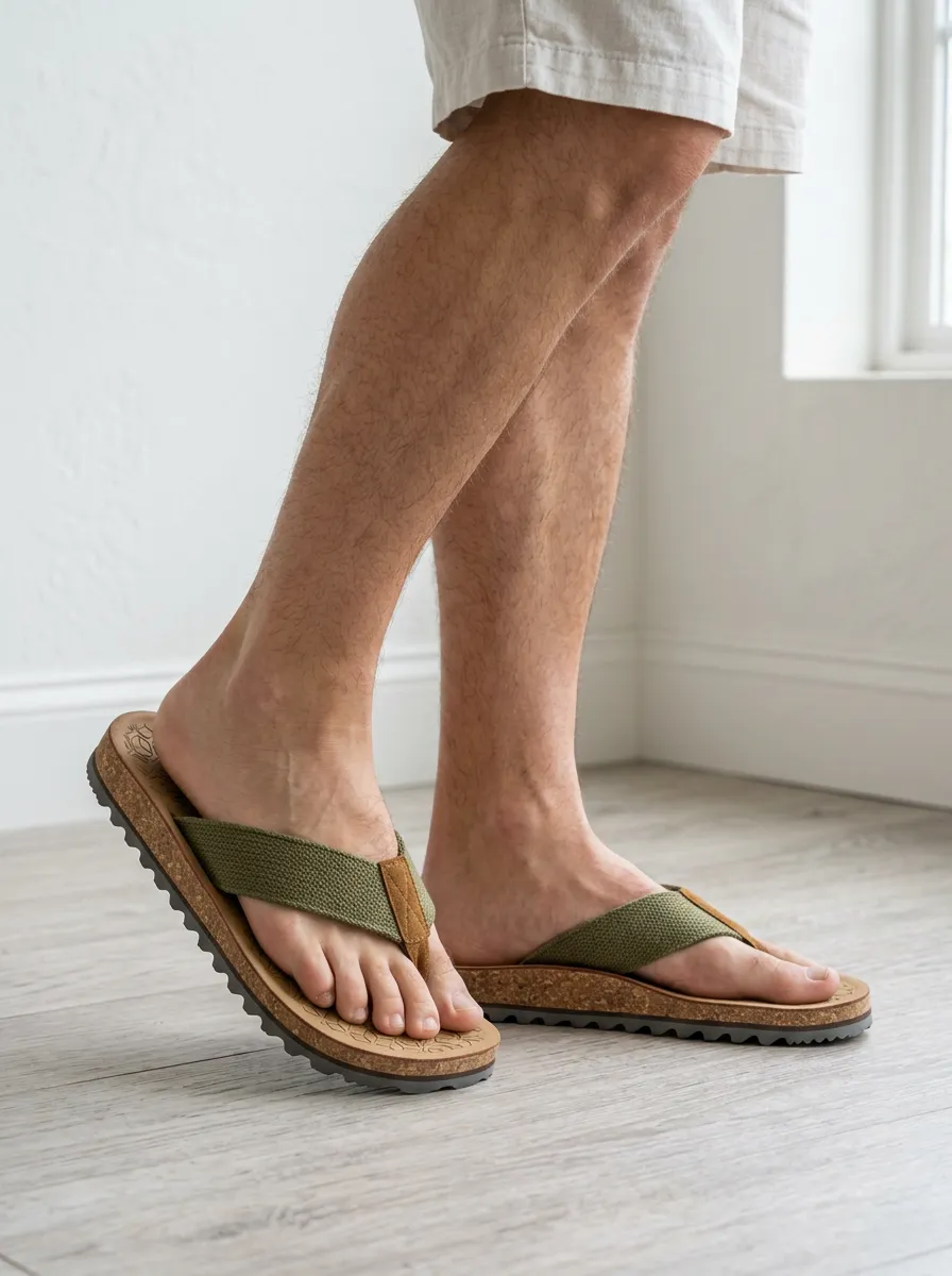 Men's Minimal Casual Cork Patterned Minimal Strap Flip Flops