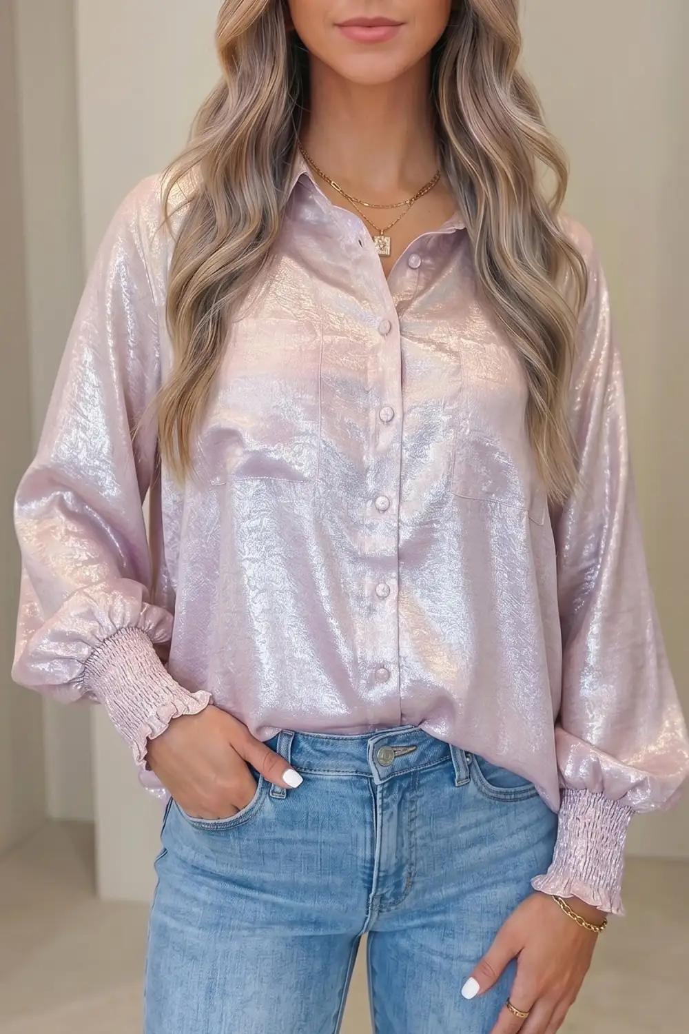 Women's Long Sleeve Button Front Blouse