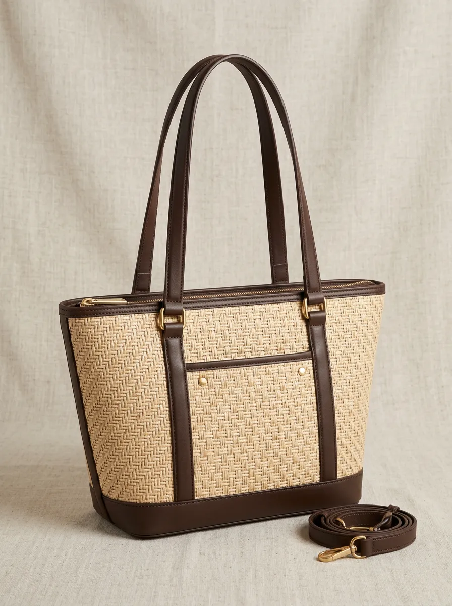 Top-Handle Leather-Trim-Look Textured Women's Tote Bag