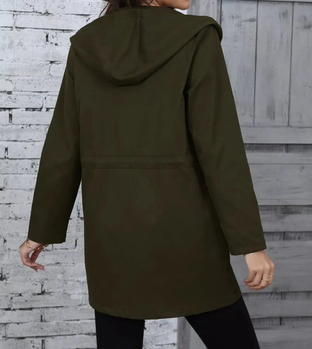Hooded Drawstring Waist Casual Outerwear
