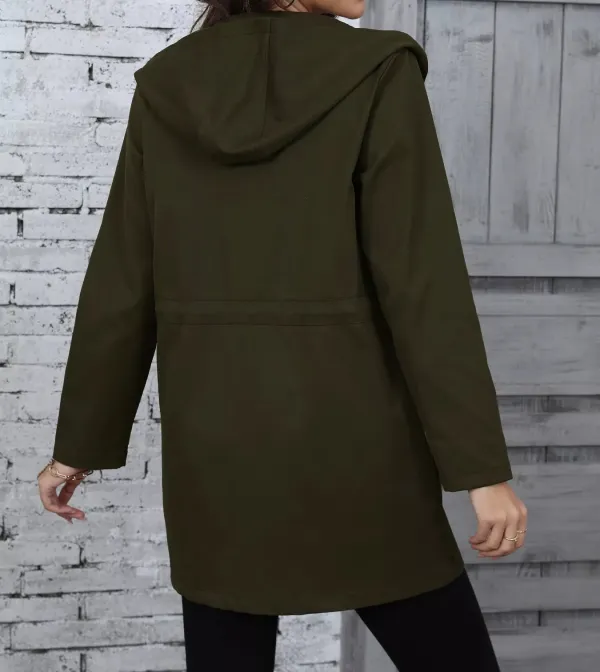 Hooded Drawstring Waist Casual Outerwear