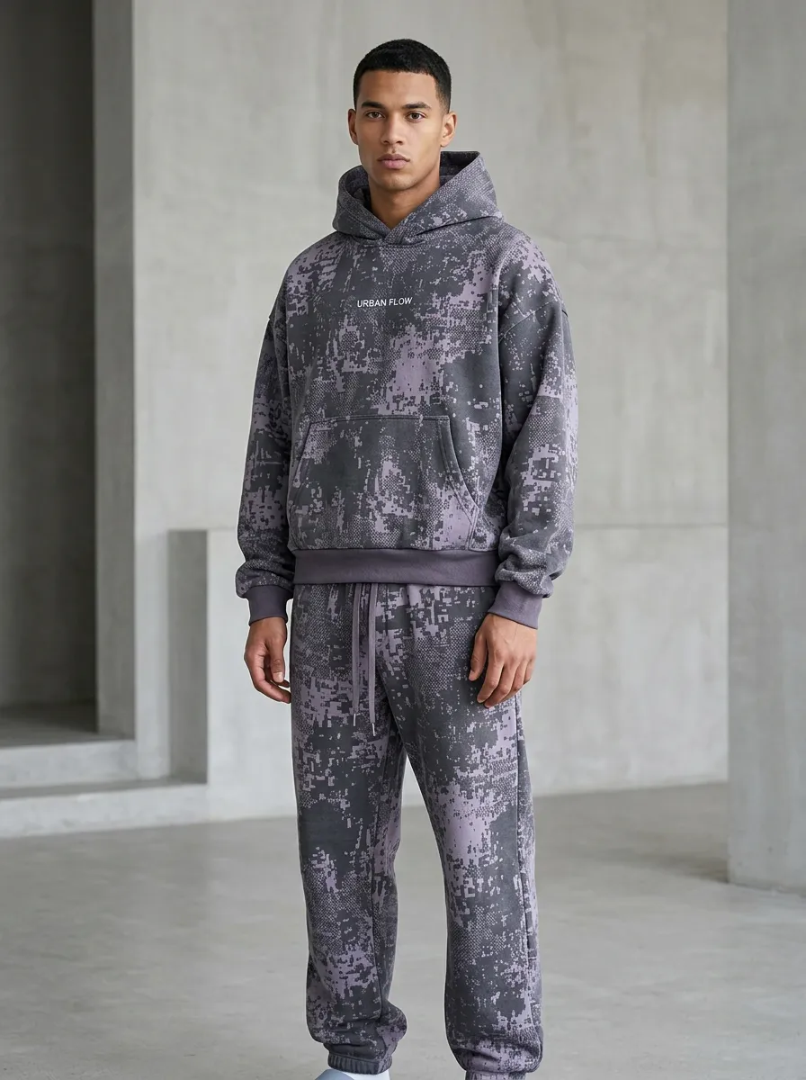 Hoodie Sweatpants Digital-Camo Men's Two-Piece Tracksuit