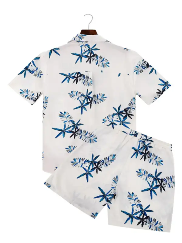 Classic Button Up Printed Shirt And Shorts Set