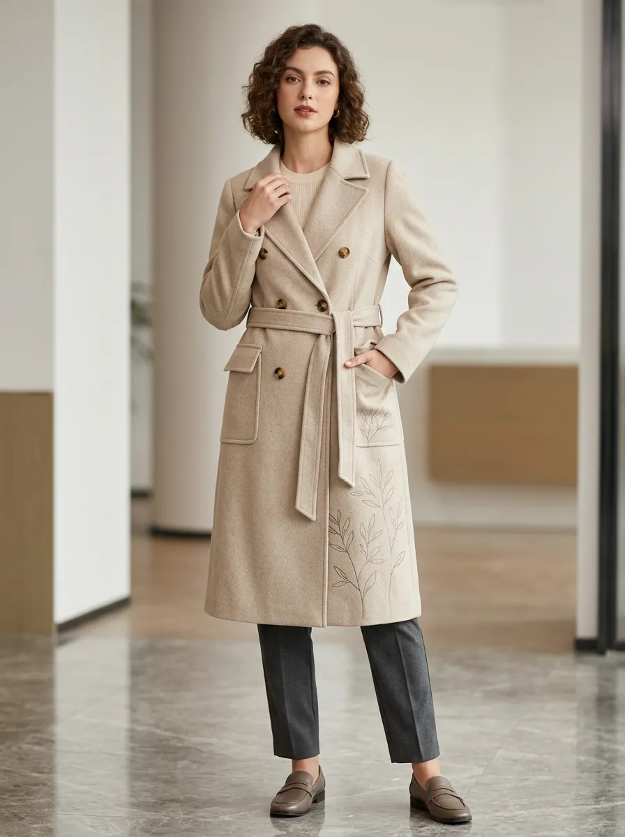 Women's Botanical Leaf Minimalist Printed Trench Coat