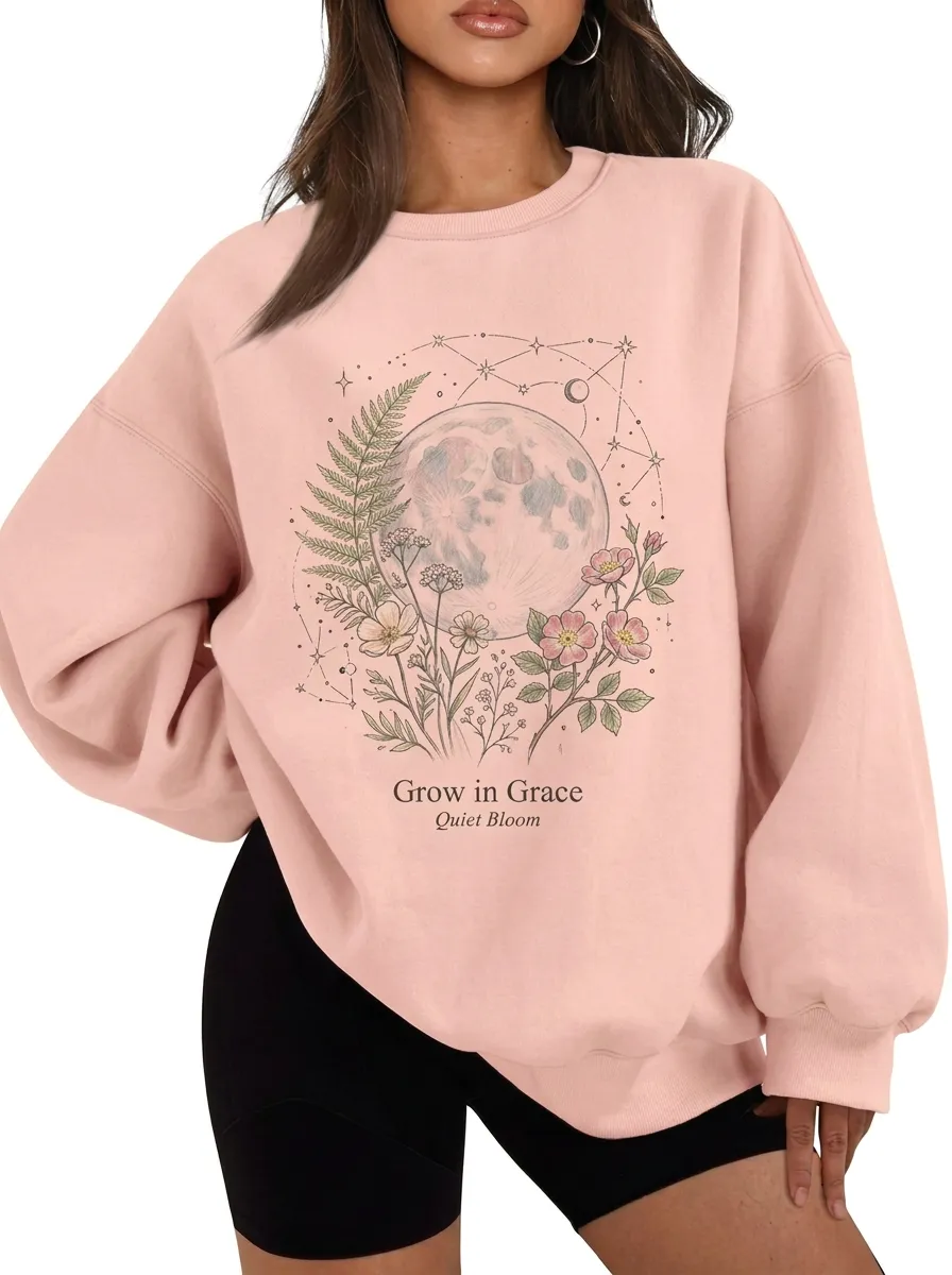 Women's Celestial Moon Floral Grow in Grace Graphic Sweatshirt