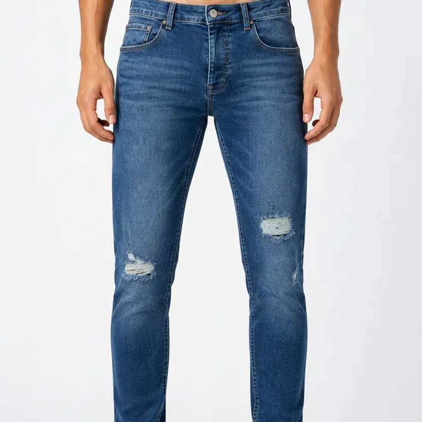 Classic Slim Fit Five Pocket Ripped Jeans