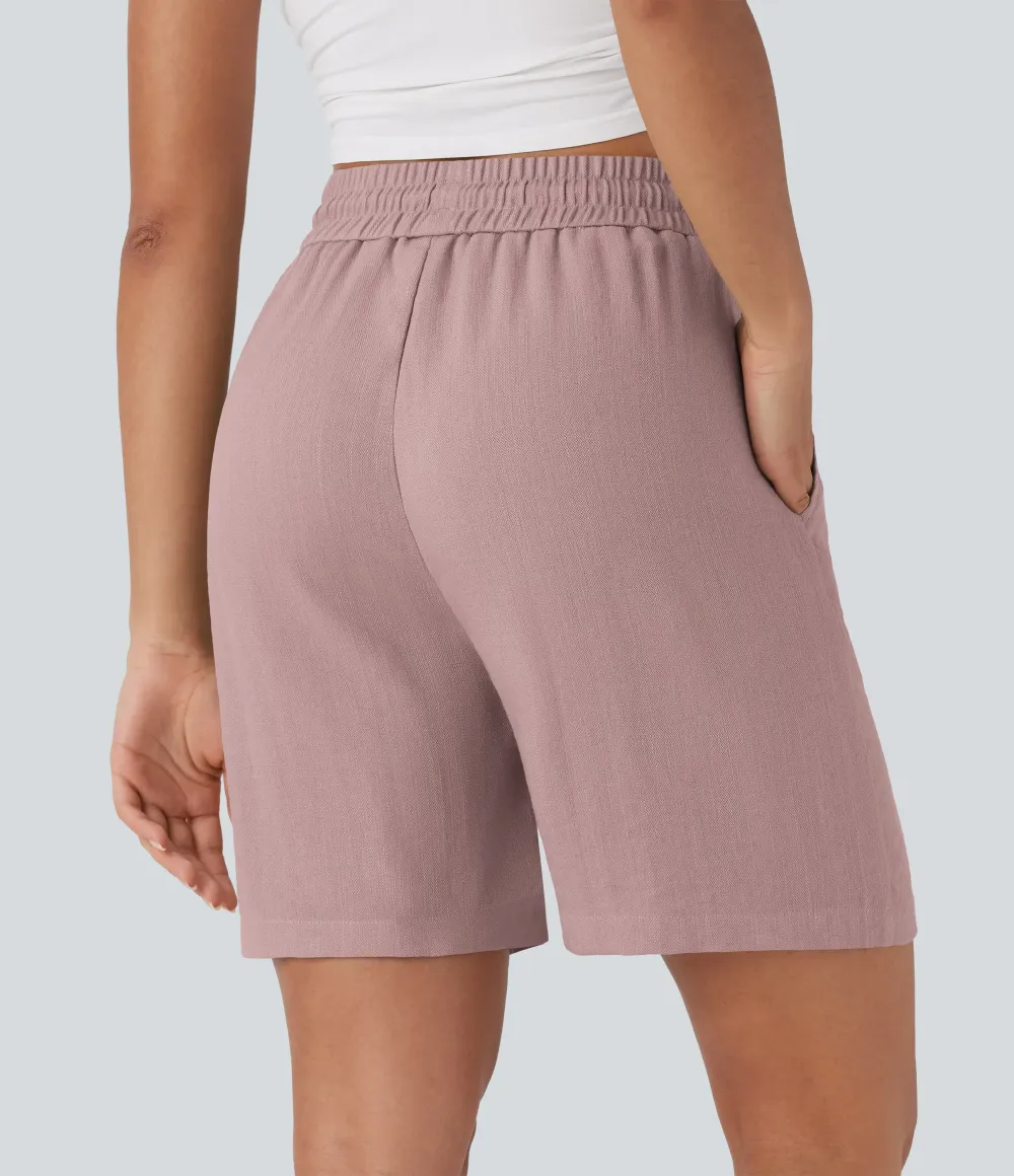 2026🔥High Waisted Drawstring Casual Linen-Feel Shorts with Pockets
