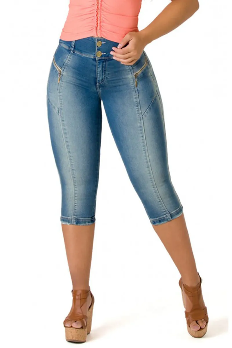Zipper Mid Waist Capris Skinny Jeans