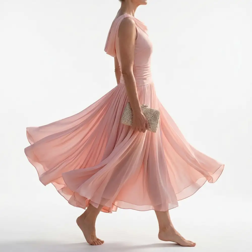 Pleated Draped Midi Dress