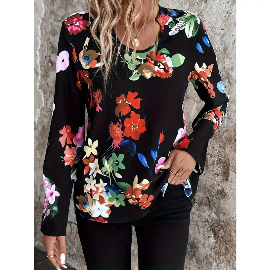 Easygoing Notched Print Blouse
