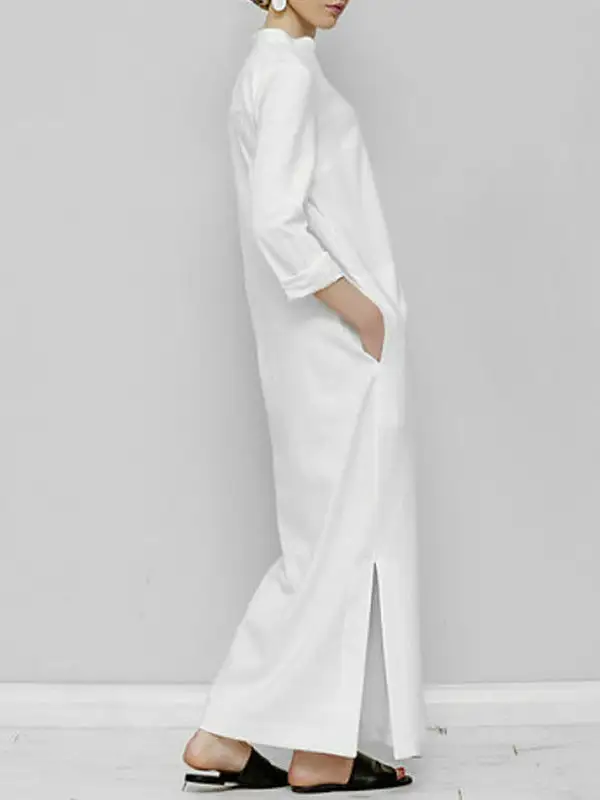Sleeves Loose Long Neck Maxi Dress