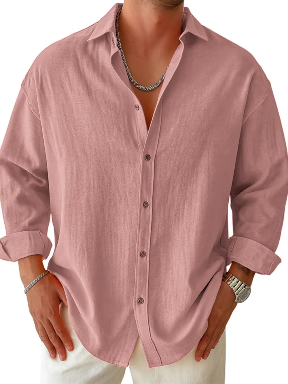 Structured Long Sleeve Pleated Front Shirt