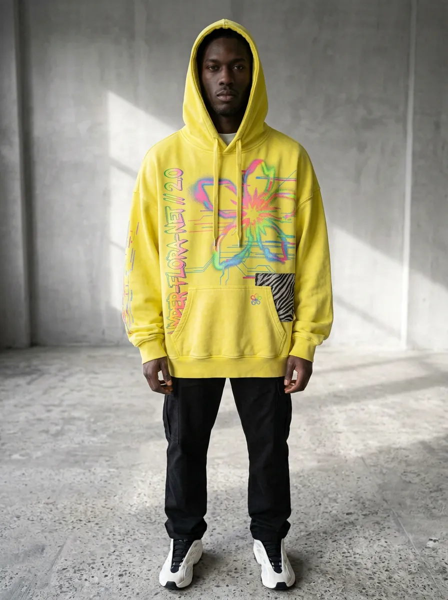 Unisex Streetwear Floral Glitch Hoodie