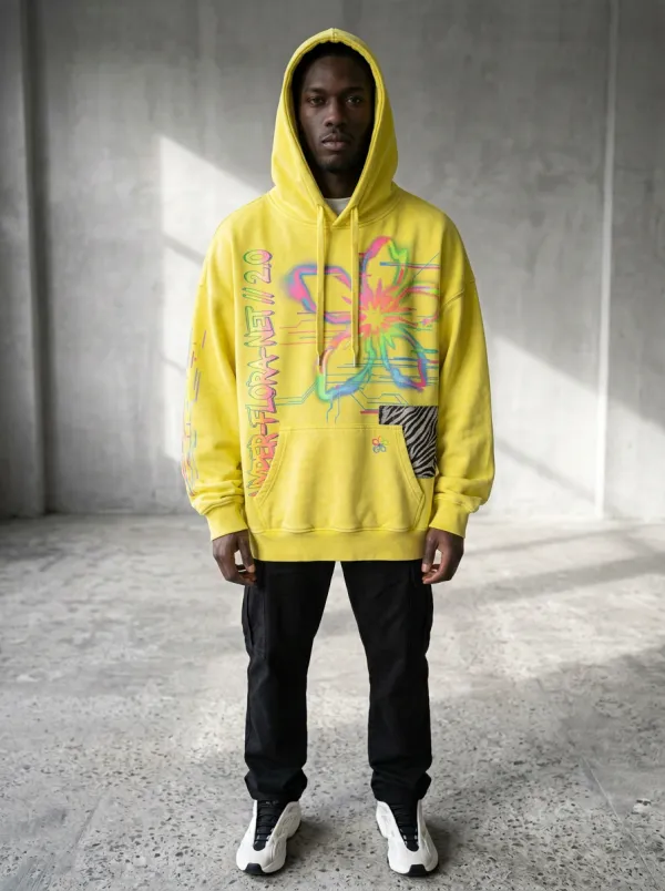 Unisex Streetwear Floral Glitch Hoodie