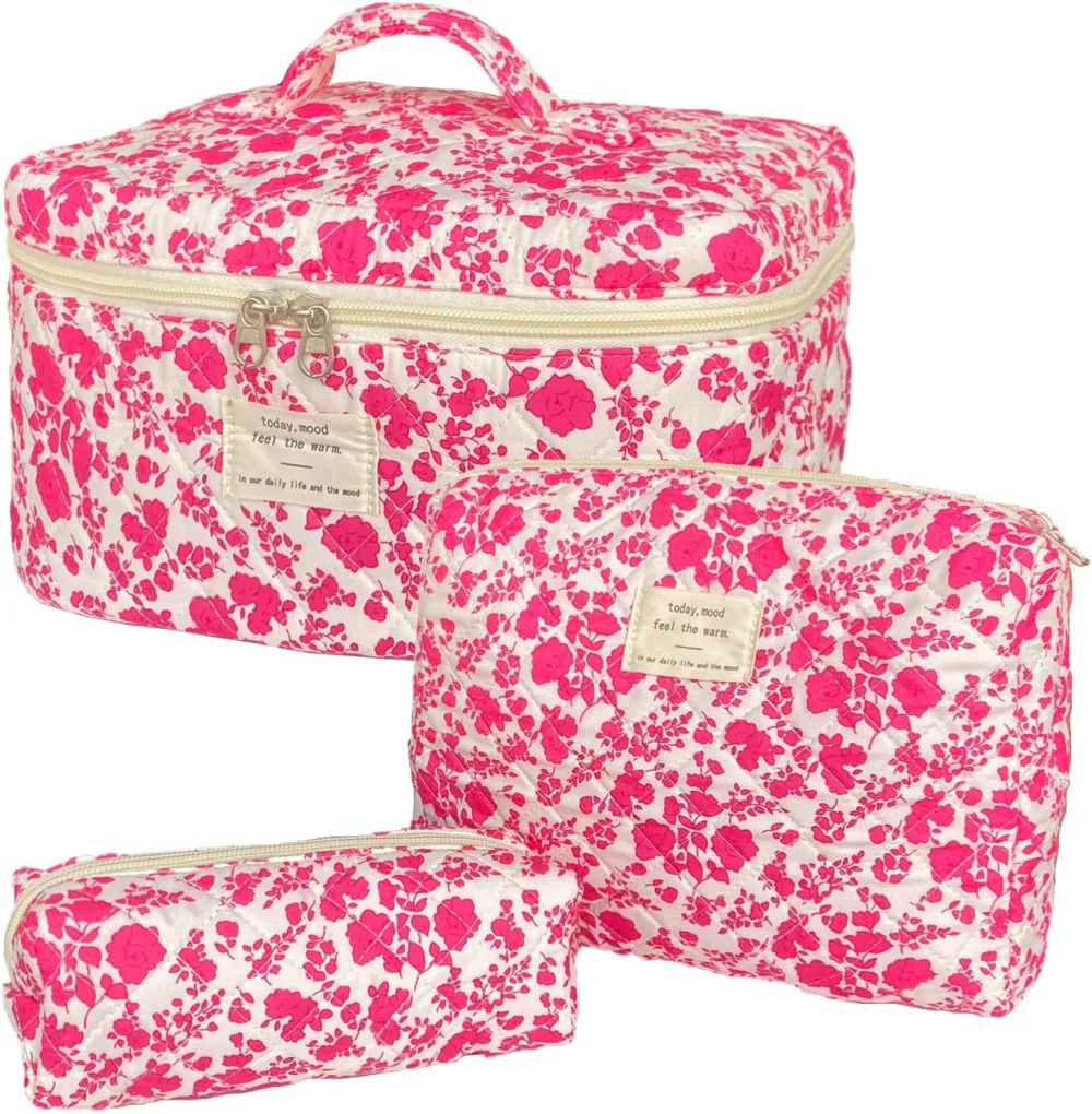 Quilted Floral Travel Makeup Bag