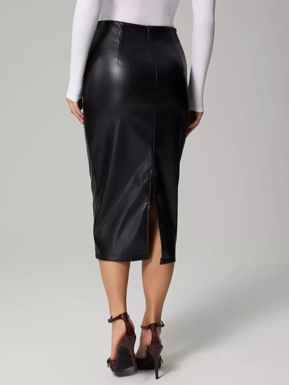 Faux Leather Slit Skirt