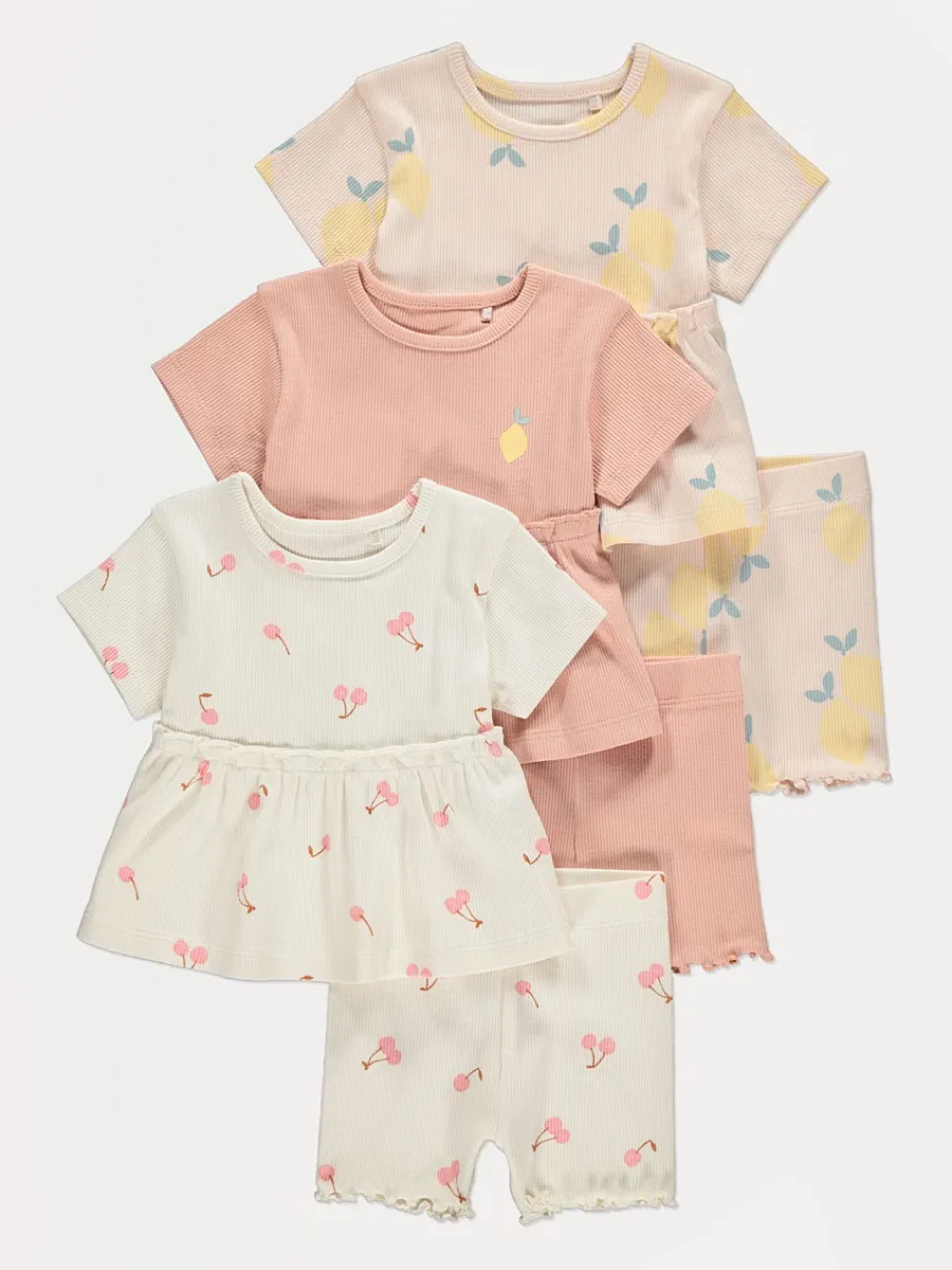 Fruit Peplum Top and Shorts Outfit 3 Pack