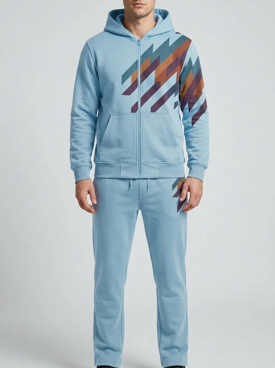 Men's Geometric Pattern Printed Hooded Tracksuit