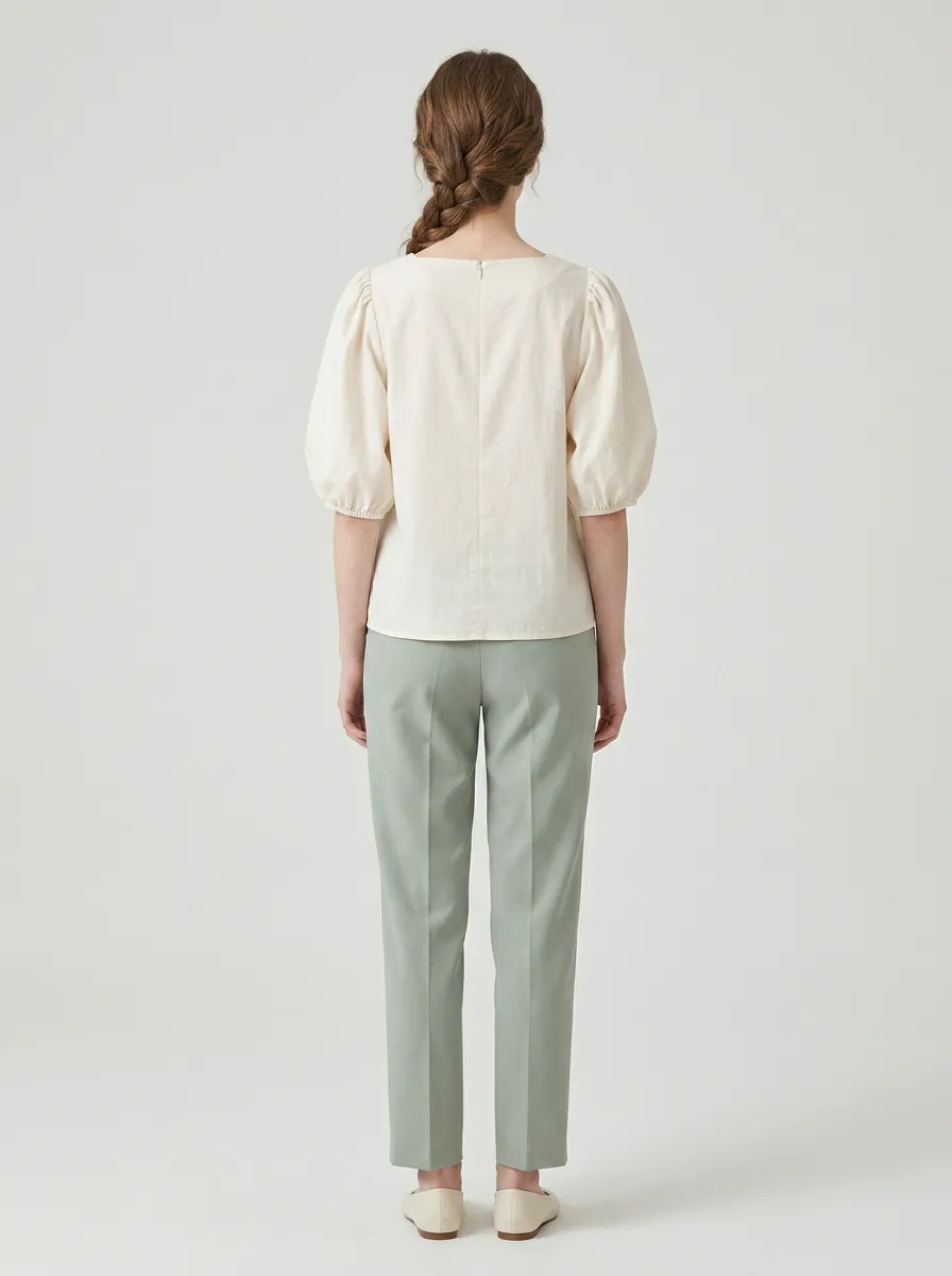 Embroidered Square-Neck Women's Puff-Sleeve Blouse