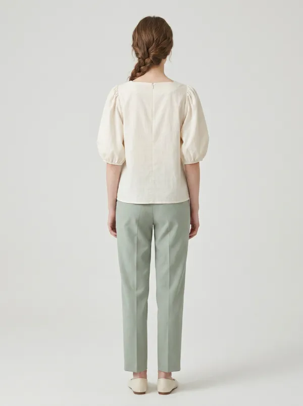 Embroidered Square-Neck Women's Puff-Sleeve Blouse