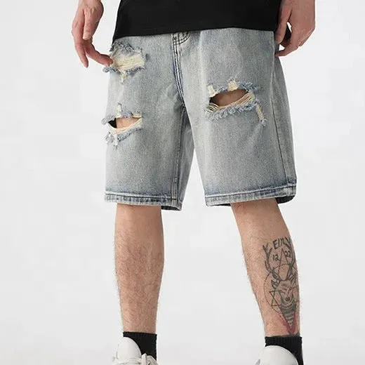 Relaxed Fit Ripped Washed Distressed Shorts