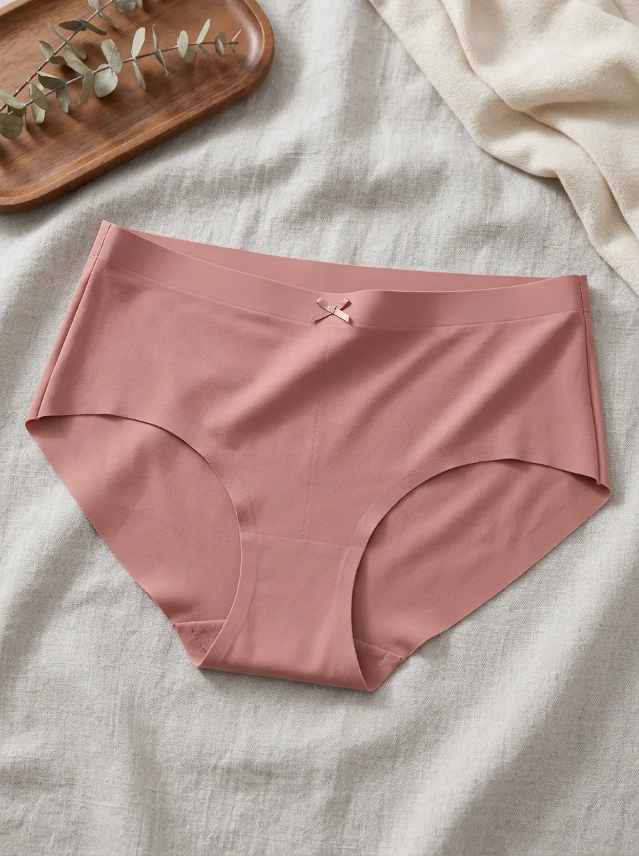 Women's Solid Dusty Rose Bowknot Seamless Panties