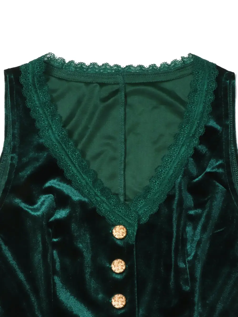 Velvet Lace Trim Button-Down Vest