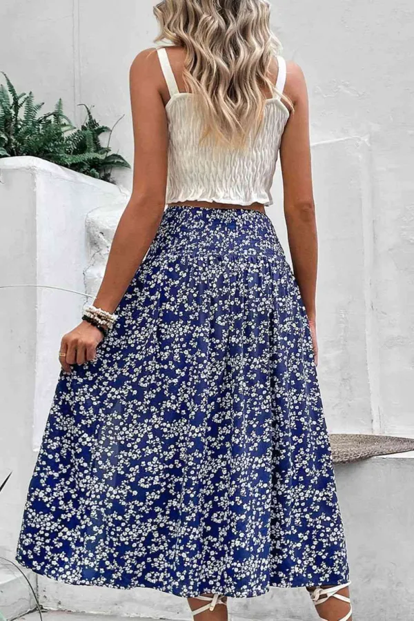 High Waist Floral Side Slit Skirt