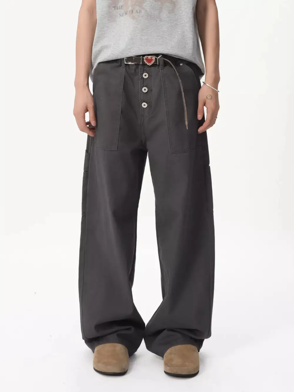 Men's Button Fly Wide Leg Cargo Pants