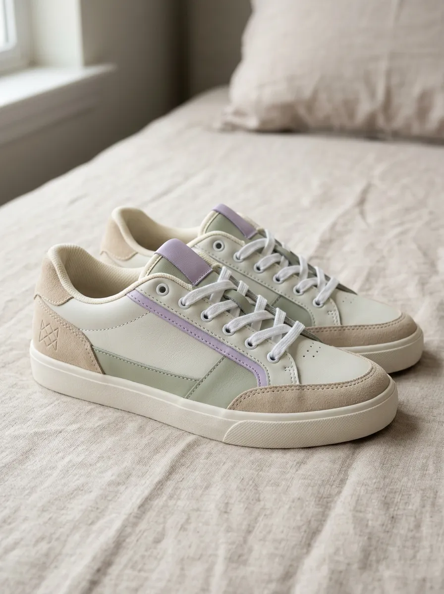 Women's Pastel Sage and Lavender Colorblock Suede Printed Sneakers