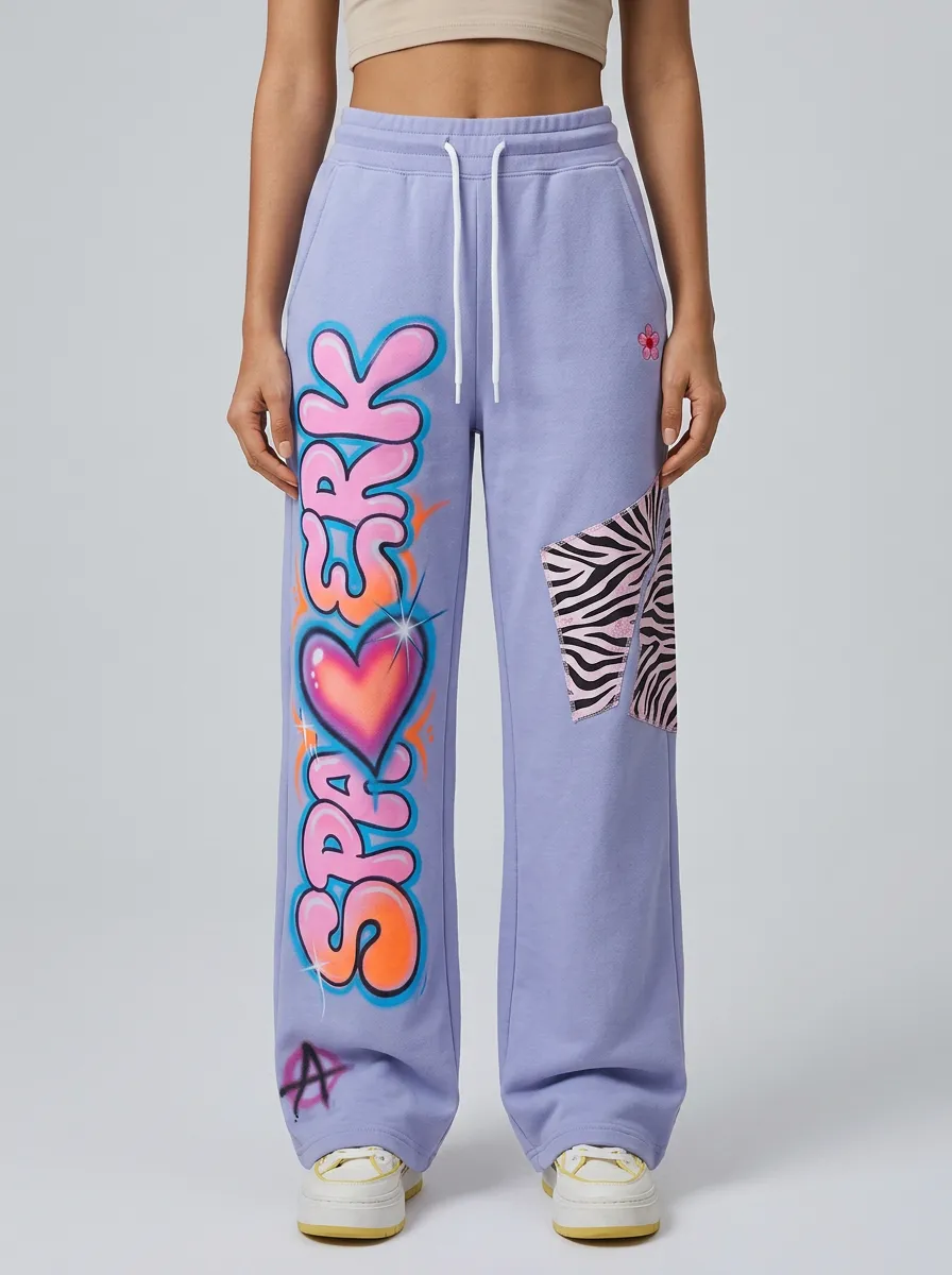 Women's Streetwear Graffiti Heart Zebra Printed Sweatpants