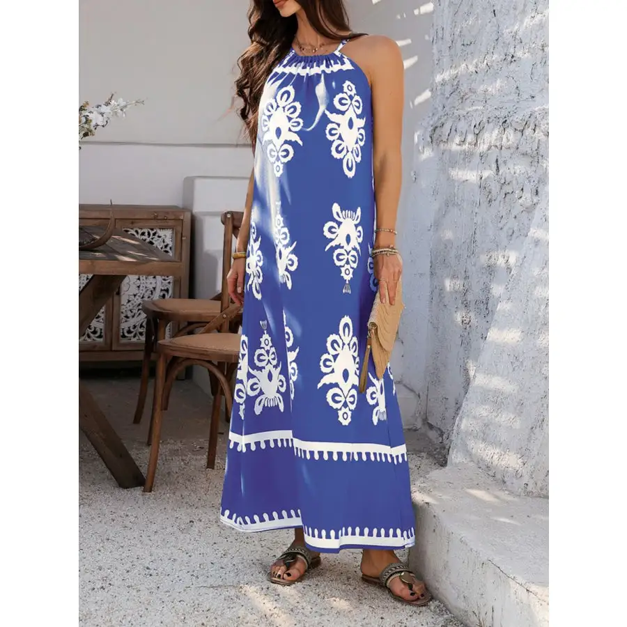 Grecian Neck Printed Maxi Dress