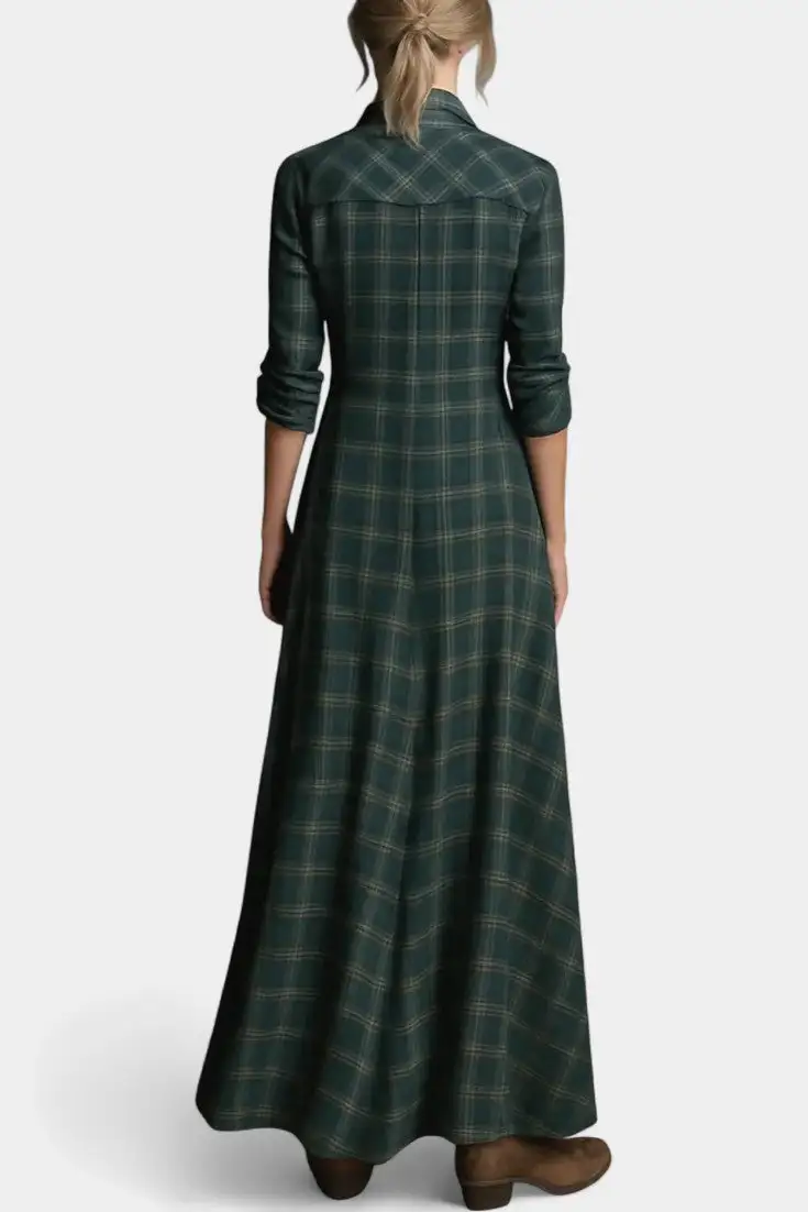 Shirt-Style Plaid Maxi Dress