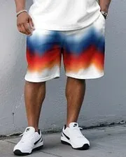 Big & Tall Men's Rainbow Pattern Printed Short-sleeved T-shirt and Shorts Suit